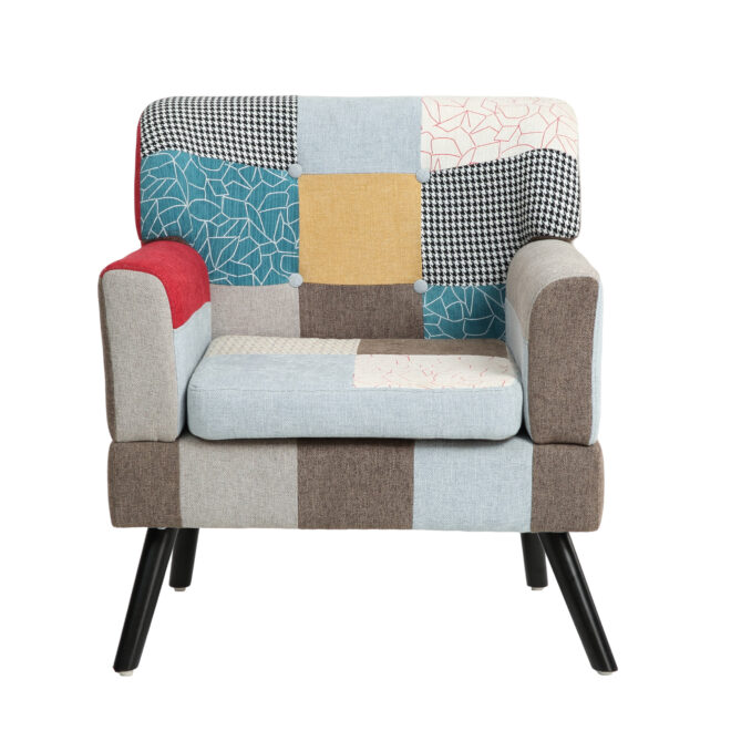 Patchwork Accent Chair, Mid Century Modern Fabric Club Chair for Bedroom Comfy, Colourful Single Sofa Chair for Livingroom, Bedroom, Office, Study and Reading Room - Image 8