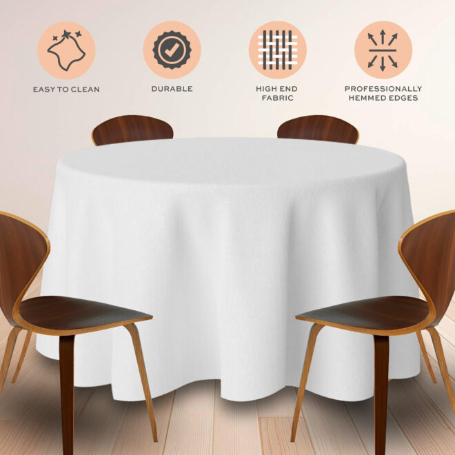 2 Pack White Round Tablecloths 90 Inch [Perfect Size for 30 60 Inch Tables] 200 GSM Premium Quality Textured Washable Polyester Fabric 90 Table Cloth White - Image 3