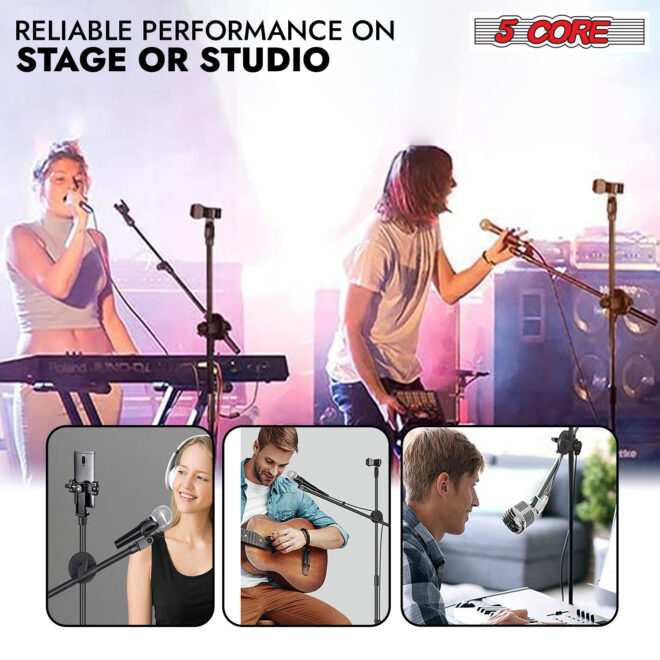 5 Core Tripod Mic Stand Floor Adjustable 31 to 76 Inches Boom Arm Holder Microphone Stands 360 Degree Rotating + Dual Mic - MS DBL - Image 11