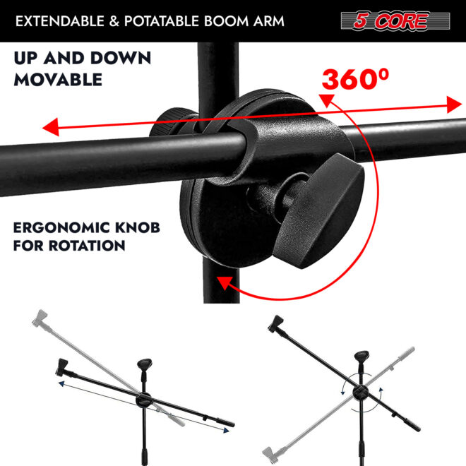 5 Core Tripod Mic Stand Floor Adjustable 31 to 76 Inches Boom Arm Holder Microphone Stands 360 Degree Rotating + Dual Mic - MS DBL - Image 3