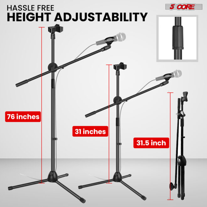 5 Core Tripod Mic Stand Floor Adjustable 31 to 76 Inches Boom Arm Holder Microphone Stands 360 Degree Rotating + Dual Mic - MS DBL - Image 4