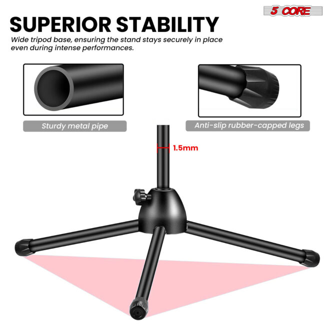 5 Core Tripod Mic Stand Floor Adjustable 31 to 76 Inches Boom Arm Holder Microphone Stands 360 Degree Rotating + Dual Mic - MS DBL - Image 5