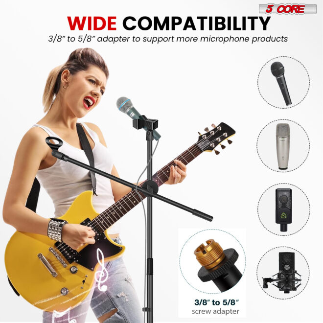 5 Core Tripod Mic Stand Floor Adjustable 31 to 76 Inches Boom Arm Holder Microphone Stands 360 Degree Rotating + Dual Mic - MS DBL - Image 8