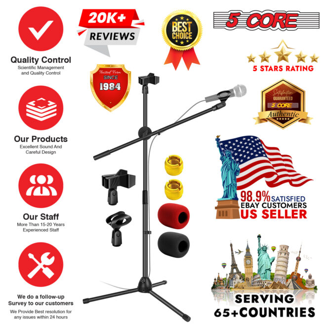 5 Core Tripod Mic Stand Floor Adjustable 31 to 76 Inches Boom Arm Holder Microphone Stands 360 Degree Rotating + Dual Mic - MS DBL - Image 9