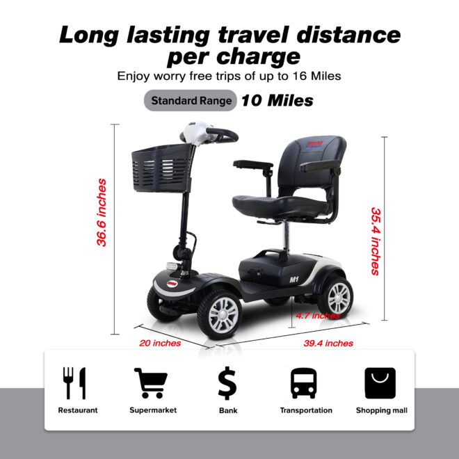 Four wheels Compact Travel Mobility Scooter with 300W Motor for Adult-300lbs, SILVER - Image 2