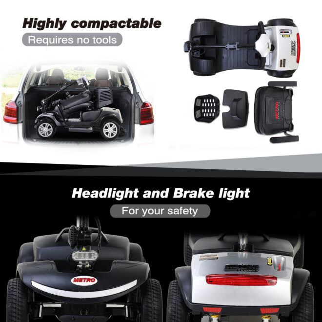 Four wheels Compact Travel Mobility Scooter with 300W Motor for Adult-300lbs, SILVER - Image 3