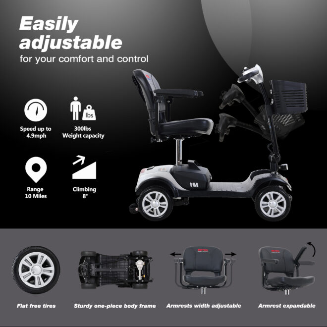 Four wheels Compact Travel Mobility Scooter with 300W Motor for Adult-300lbs, SILVER - Image 4