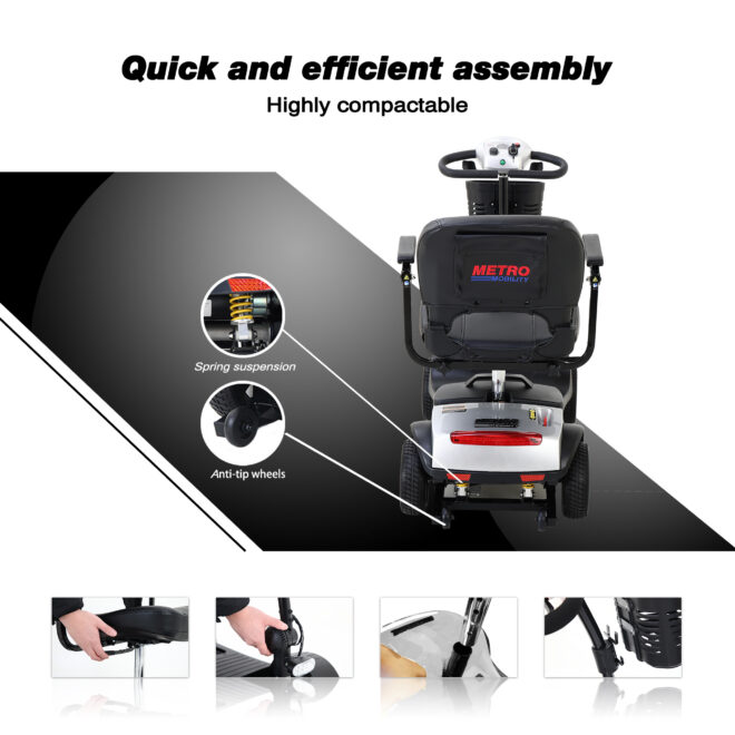 Four wheels Compact Travel Mobility Scooter with 300W Motor for Adult-300lbs, SILVER - Image 5