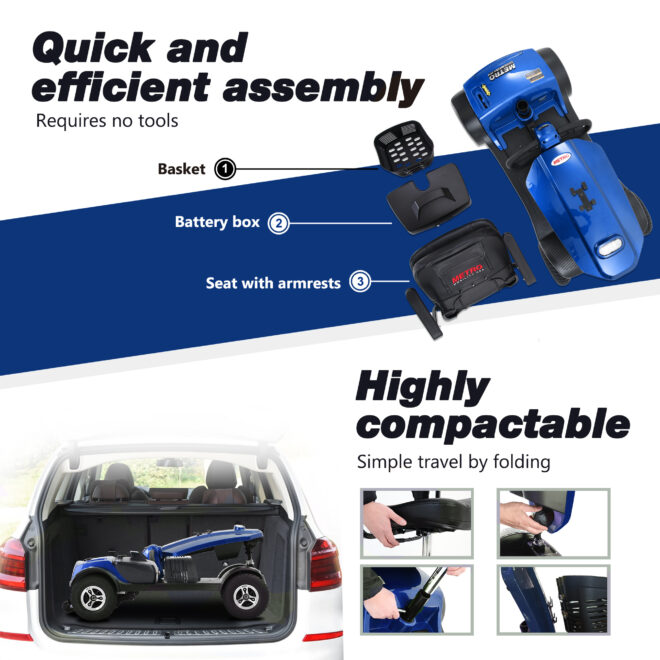 MAX PLUS BLUE 4 Wheels Outdoor Compact Mobility Scooter with 2pcs*20AH Lead acid Battery,Max Driving Range 16 Miles with Cup holders & USB charger port - Image 3
