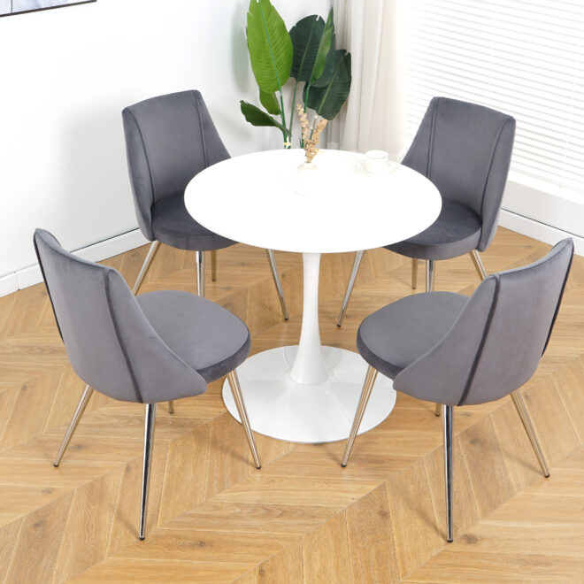 Modern Grey Velvet Dining Chairs , Fabric Accent Upholstered Chairs Side Chair with chrome Legs for Home Furniture Living Room Bedroom Kitchen Dinning room(set of 4) - Image 11