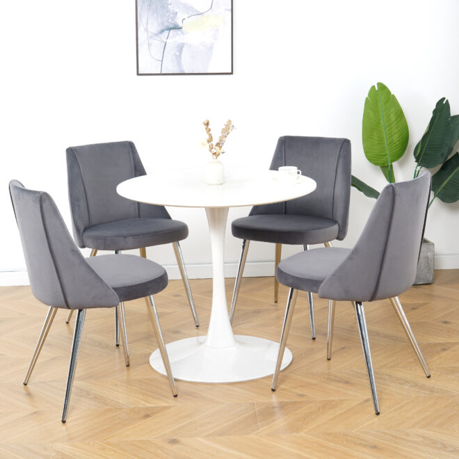 Modern Grey Velvet Dining Chairs , Fabric Accent Upholstered Chairs Side Chair with chrome Legs for Home Furniture Living Room Bedroom Kitchen Dinning room(set of 4) - Image 12