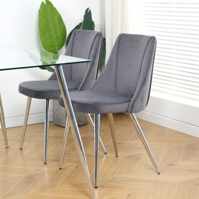Modern Grey Velvet Dining Chairs , Fabric Accent Upholstered Chairs Side Chair with chrome Legs for Home Furniture Living Room Bedroom Kitchen Dinning room(set of 4) - Image 13