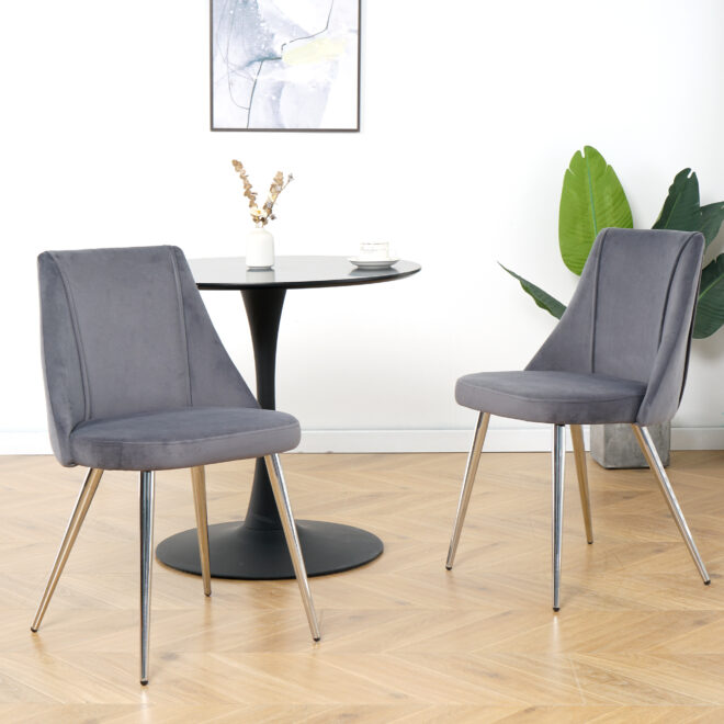 Modern Grey Velvet Dining Chairs , Fabric Accent Upholstered Chairs Side Chair with chrome Legs for Home Furniture Living Room Bedroom Kitchen Dinning room(set of 4) - Image 17