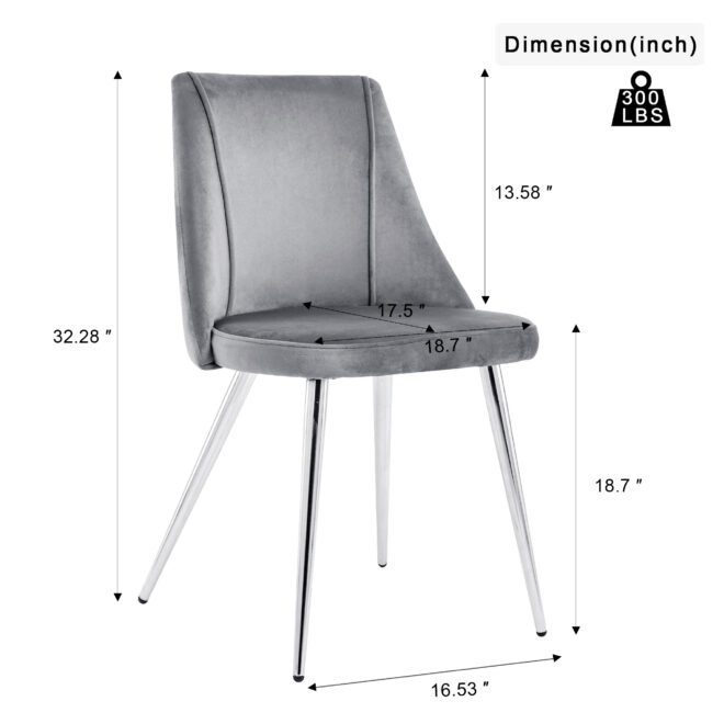 Modern Grey Velvet Dining Chairs , Fabric Accent Upholstered Chairs Side Chair with chrome Legs for Home Furniture Living Room Bedroom Kitchen Dinning room(set of 4) - Image 4