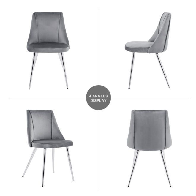 Modern Grey Velvet Dining Chairs , Fabric Accent Upholstered Chairs Side Chair with chrome Legs for Home Furniture Living Room Bedroom Kitchen Dinning room(set of 4) - Image 5