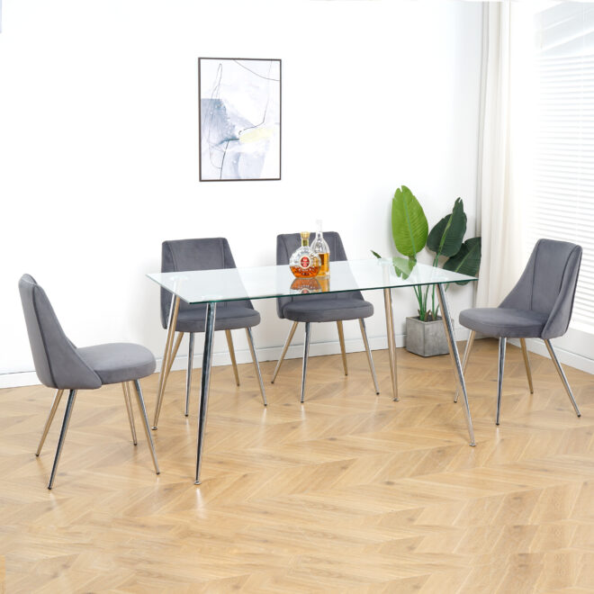 Modern Grey Velvet Dining Chairs , Fabric Accent Upholstered Chairs Side Chair with chrome Legs for Home Furniture Living Room Bedroom Kitchen Dinning room(set of 4) - Image 6