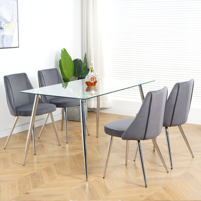Modern Grey Velvet Dining Chairs , Fabric Accent Upholstered Chairs Side Chair with chrome Legs for Home Furniture Living Room Bedroom Kitchen Dinning room(set of 4) - Image 7