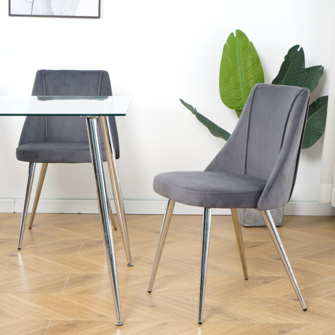 Modern Grey Velvet Dining Chairs , Fabric Accent Upholstered Chairs Side Chair with chrome Legs for Home Furniture Living Room Bedroom Kitchen Dinning room(set of 4) - Image 8