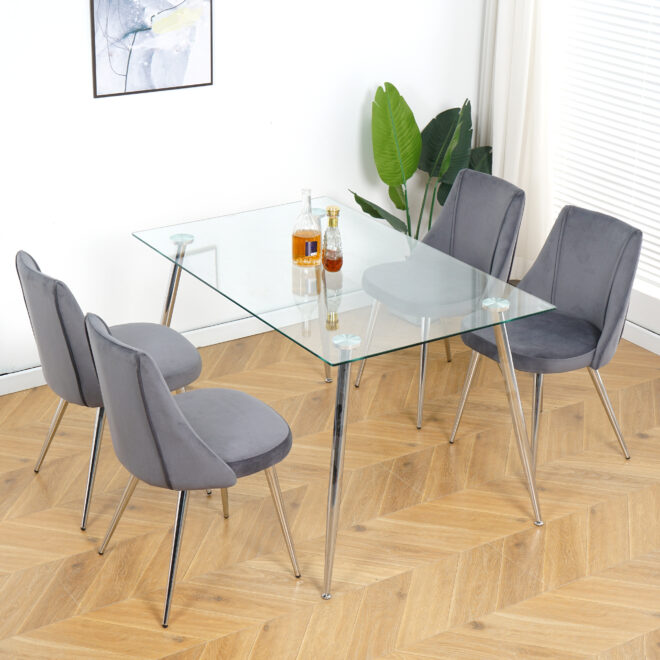 Modern Grey Velvet Dining Chairs , Fabric Accent Upholstered Chairs Side Chair with chrome Legs for Home Furniture Living Room Bedroom Kitchen Dinning room(set of 4) - Image 9
