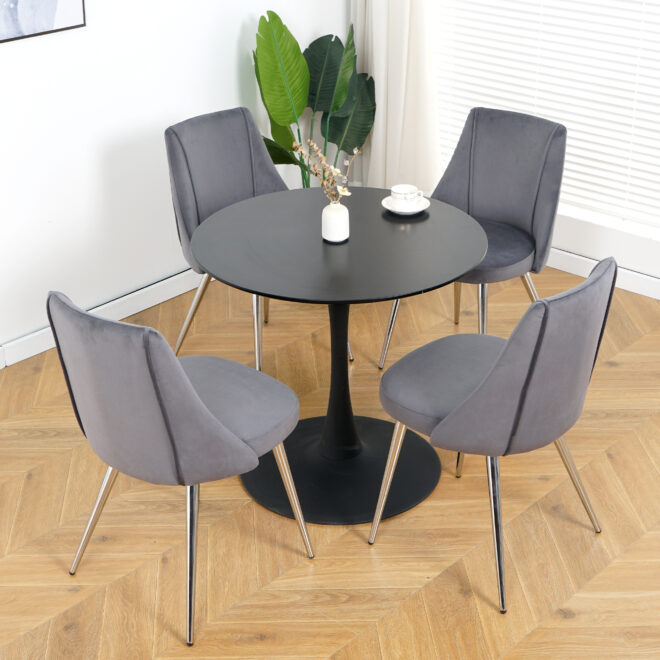Modern Grey Velvet Dining Chairs , Fabric Accent Upholstered Chairs Side Chair with chrome Legs for Home Furniture Living Room Bedroom Kitchen Dinning room(set of 4) - Image 10