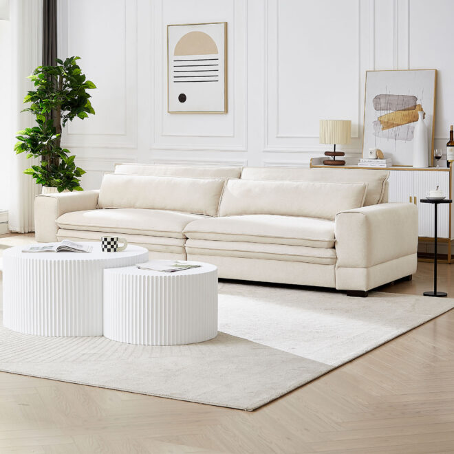 Mid-Century Sofa Couch Modern Upholstered Couch for Livingroom,Bedroom, Apartment, Home Office Beige - Image 7