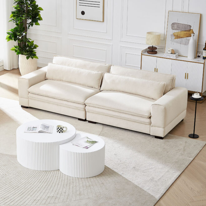 Mid-Century Sofa Couch Modern Upholstered Couch for Livingroom,Bedroom, Apartment, Home Office Beige - Image 8