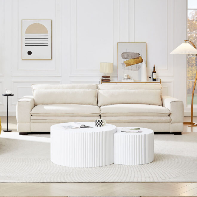 Mid-Century Sofa Couch Modern Upholstered Couch for Livingroom,Bedroom, Apartment, Home Office Beige - Image 9