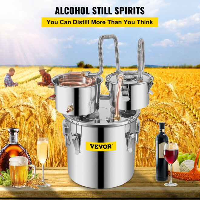 VEVOR Alcohol Still 5 Gal 19L Water Alcohol Distiller Copper Tube With Circulating Pump Home Brewing Kit Build-in Thermometer for DIY Whisky Wine Brandy, Stainless Steel, 3 Pots - Image 2