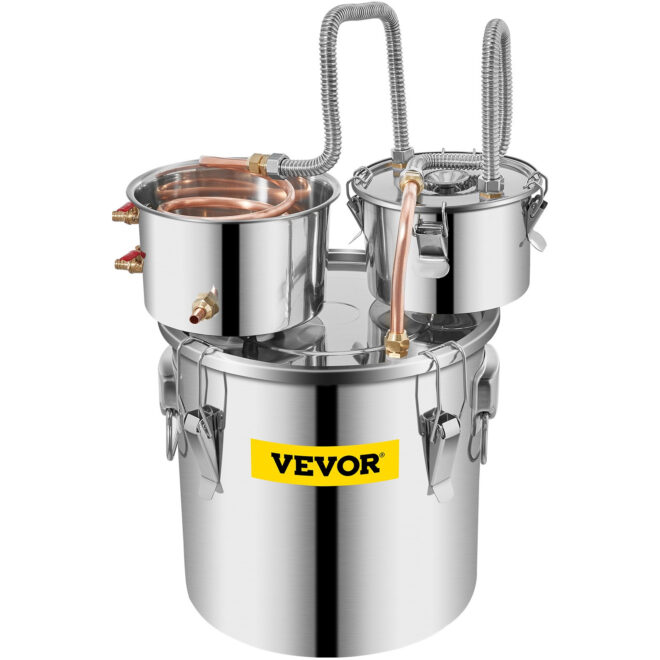 VEVOR Alcohol Still 5 Gal 19L Water Alcohol Distiller Copper Tube With Circulating Pump Home Brewing Kit Build-in Thermometer for DIY Whisky Wine Brandy, Stainless Steel, 3 Pots - Image 11
