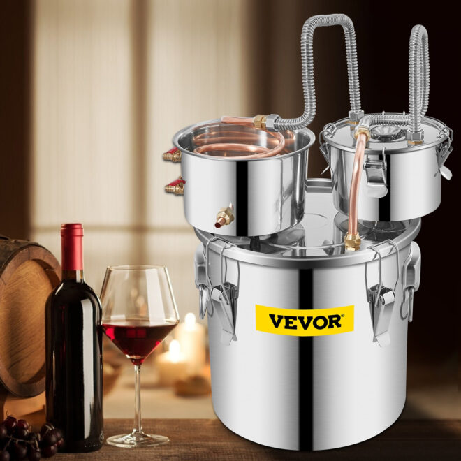 VEVOR Alcohol Still 5 Gal 19L Water Alcohol Distiller Copper Tube With Circulating Pump Home Brewing Kit Build-in Thermometer for DIY Whisky Wine Brandy, Stainless Steel, 3 Pots - Image 8