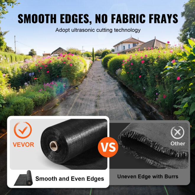 VEVOR 13FTx108FT Premium Heavy Duty Weed Barrier Landscape Fabric, 5OZ Woven Geotextile Fabric Under Gravel, High Permeability for Weed Blocker Weed Mat, Driveway Fabric, Weed Control Garden Cloth - Image 4