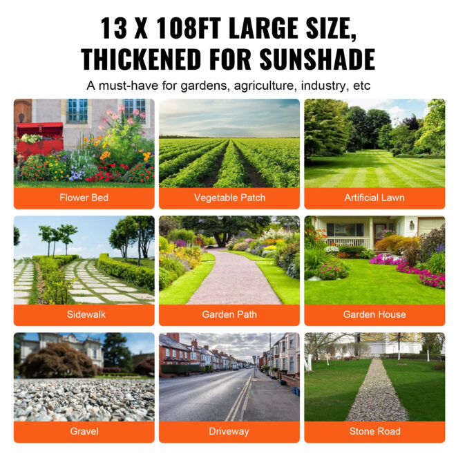 VEVOR 13FTx108FT Premium Heavy Duty Weed Barrier Landscape Fabric, 5OZ Woven Geotextile Fabric Under Gravel, High Permeability for Weed Blocker Weed Mat, Driveway Fabric, Weed Control Garden Cloth - Image 6