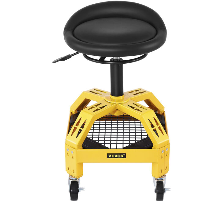 VEVOR Rolling Garage Stool, 300LBS Capacity, Adjustable Height from 24 in to 28.7 in, Mechanic Seat with 360-degree Swivel Wheels and Tool Tray, for Workshop, Auto Repair Shop, Yellow - Image 11