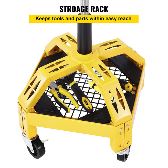 VEVOR Rolling Garage Stool, 300LBS Capacity, Adjustable Height from 24 in to 28.7 in, Mechanic Seat with 360-degree Swivel Wheels and Tool Tray, for Workshop, Auto Repair Shop, Yellow - Image 4