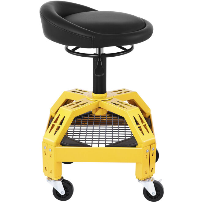 VEVOR Rolling Garage Stool, 300LBS Capacity, Adjustable Height from 24 in to 28.7 in, Mechanic Seat with 360-degree Swivel Wheels and Tool Tray, for Workshop, Auto Repair Shop, Yellow - Image 9