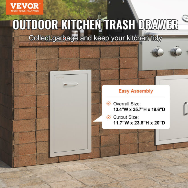 VEVOR Outdoor Kitchen Trash Drawer with Handle for BBQ Island Grill Station - Image 2