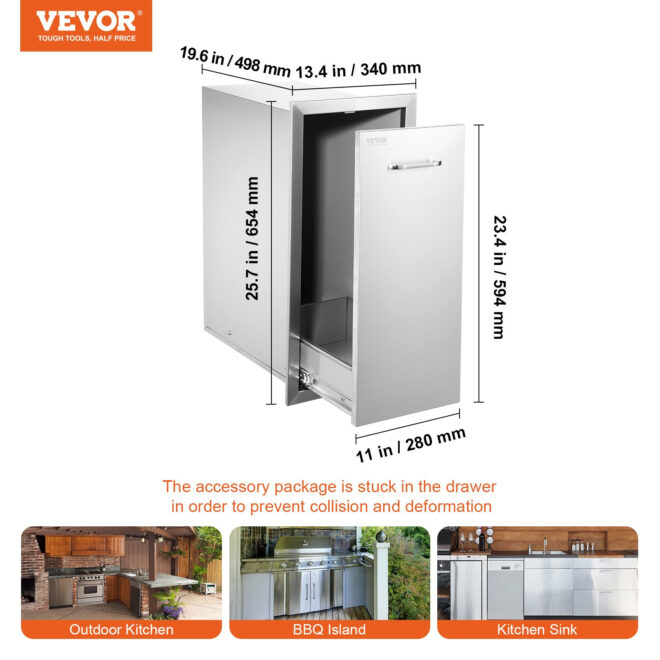 VEVOR Outdoor Kitchen Trash Drawer with Handle for BBQ Island Grill Station - Image 7