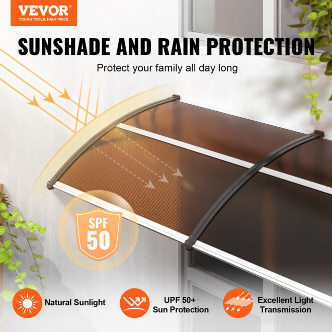 Window Door Awning Canopy 80" x 40", UPF 50+ Polycarbonate - Image 2