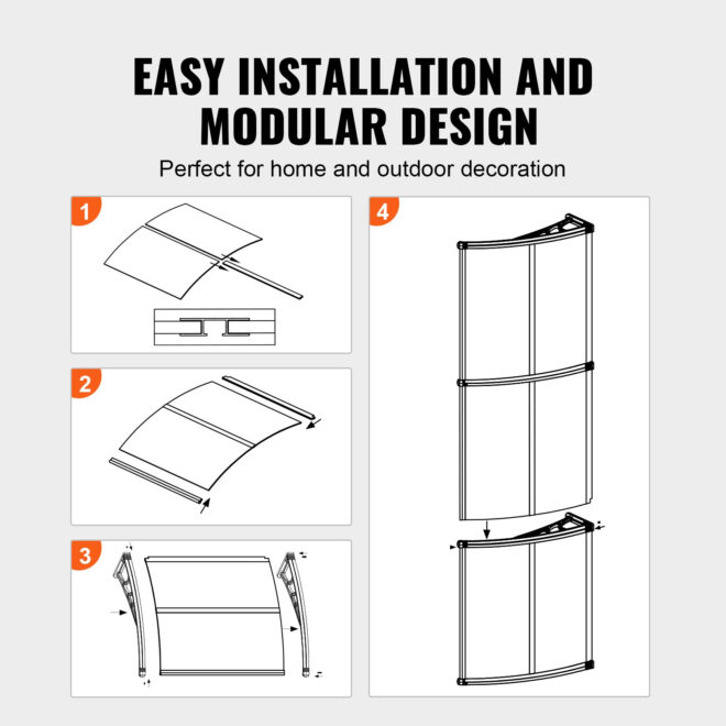 Window Door Awning Canopy 80" x 40", UPF 50+ Polycarbonate - Image 3