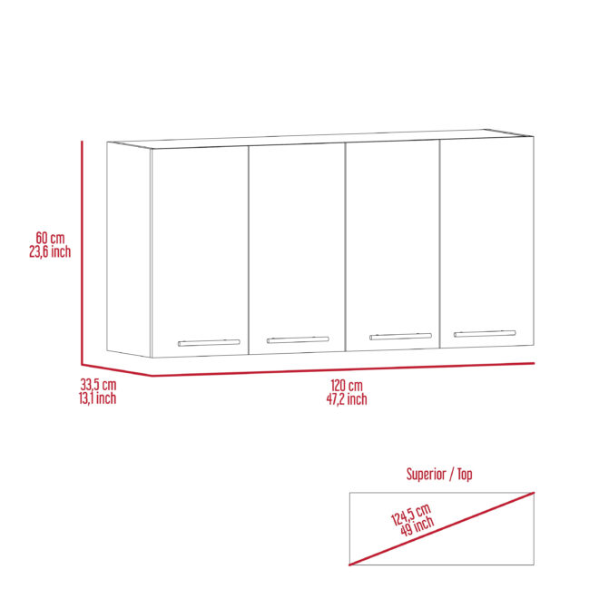 Sitka Wall Cabinet, Two Spacious Divisions, Four Doors - Image 6