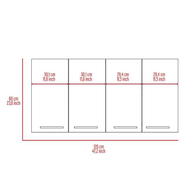 Sitka Wall Cabinet, Two Spacious Divisions, Four Doors - Image 7