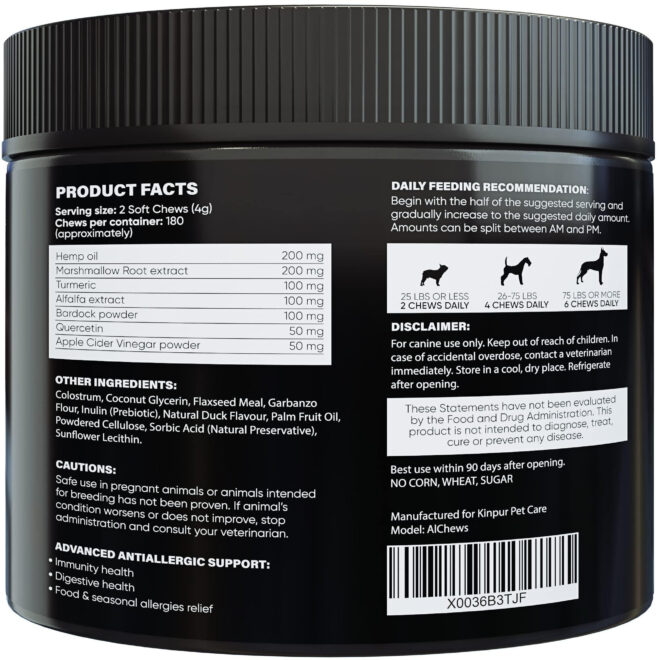 Natural Dog Allergy Chews with Omega Probiotics Apple Cider Vinegar Dog Allergy Relief Supplement Helps with Hot Spots Itchy Skin Seasonal and Food Dog Allergies 180 Allergy Chews for Dogs - Image 7