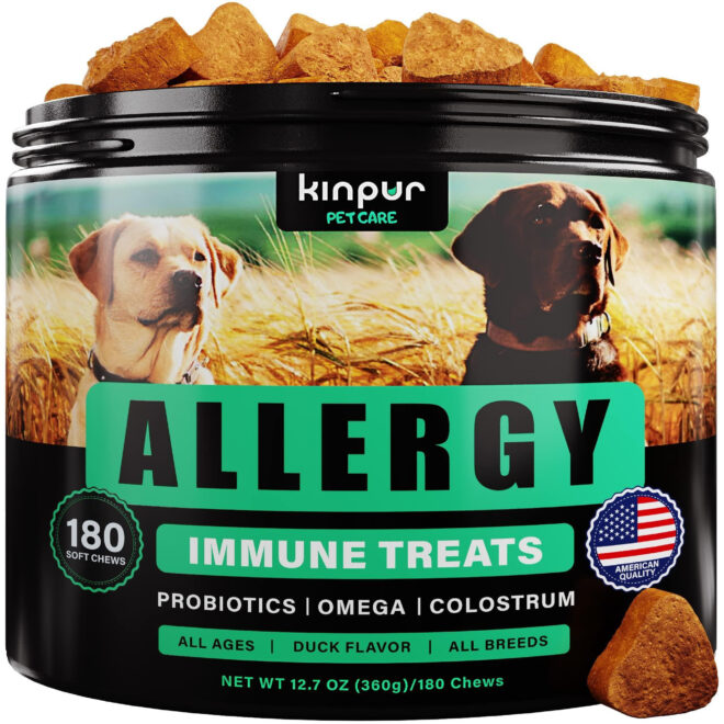 Natural Dog Allergy Chews with Omega Probiotics Apple Cider Vinegar Dog Allergy Relief Supplement Helps with Hot Spots Itchy Skin Seasonal and Food Dog Allergies 180 Allergy Chews for Dogs