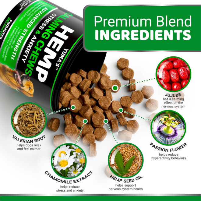 Hemp Calming Chews for Dogs Advanced Dog Calming Treats 170 Chews Anxiety Relief Separation Aid Barking Stress Relief Thunderstorms Melatonin Hemp Oil - Image 3