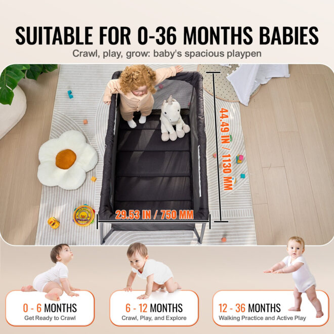 VEVOR Baby Travel Crib Play Yard Folding Baby Toddler Playpen with Zipper Gate - Image 3