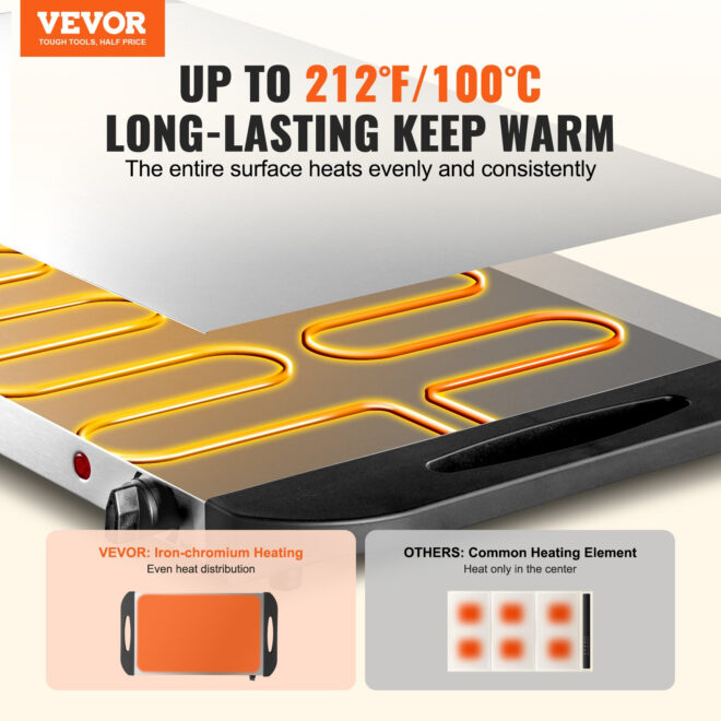 VEVOR Electric Warming Tray Buffet Food Warming w/ Temp Control Stainless Steel - Image 2