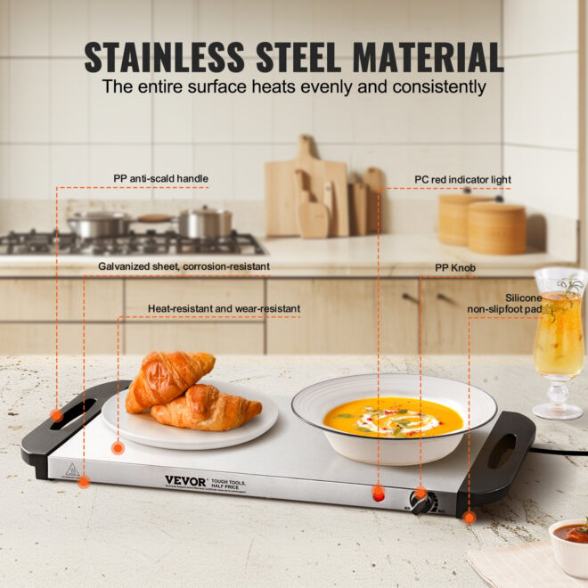VEVOR Electric Warming Tray Buffet Food Warming w/ Temp Control Stainless Steel - Image 4