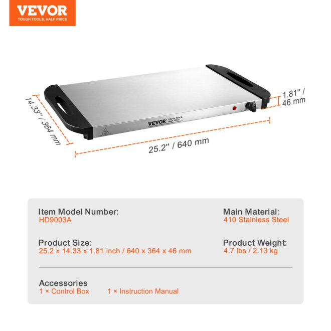 VEVOR Electric Warming Tray Buffet Food Warming w/ Temp Control Stainless Steel - Image 7