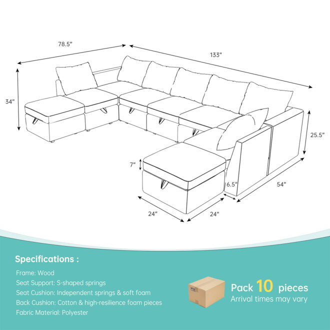Livelylodge Modern L-Shaped Modular Sectional Sofa, Polyester Upholstery with Sturdy Wooden Frame, Comfortable Couch for Living Room or Office, Space-Saving Design 109''L x 78''W x 34''H - Image 18