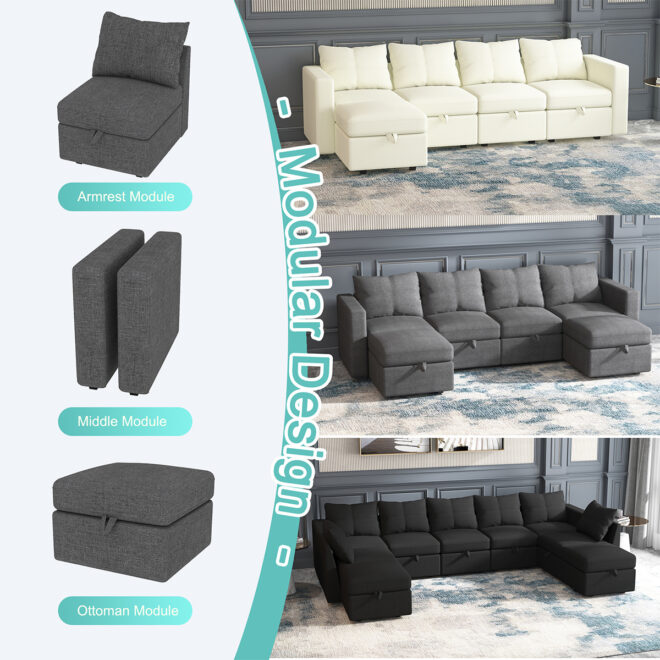 Livelylodge Modern L-Shaped Modular Sectional Sofa, Polyester Upholstery with Sturdy Wooden Frame, Comfortable Couch for Living Room or Office, Space-Saving Design 109''L x 78''W x 34''H - Image 19